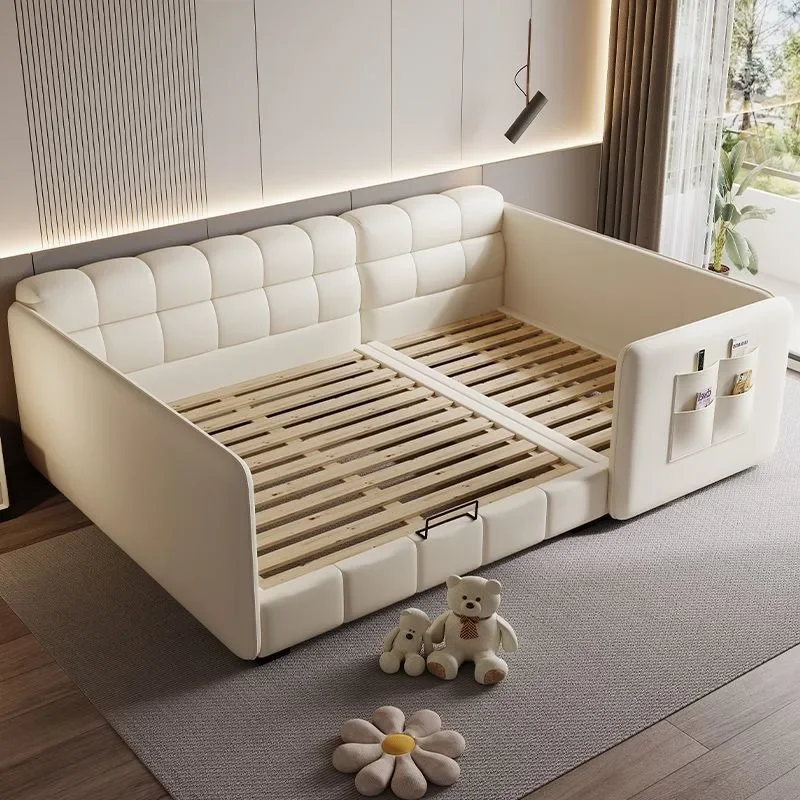 parent-child bed, family family three or four king-size bed, storage function splicing bed, multi-functional bedroom leather