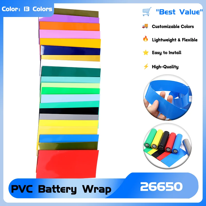 

26650 PVC Heat Shrink Battery Wrap Precut Shrinkable Sleeve Tubing for Li-ion Lipo Battery Protection Wide Compatibility 43x74mm