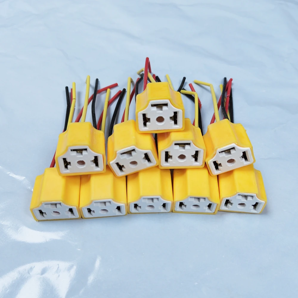 10 Uds. Conector H4 de 3 pines para faros de coche, enchufe de cerámica, adaptador de enchufe de arnés de cableado resistente al calor