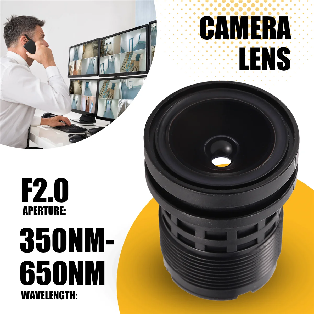 CCTV CCD 카메라용 ABSQ-M12 나사 마운트, 초점 거리 F2.0 IR 렌즈, 3.6mm