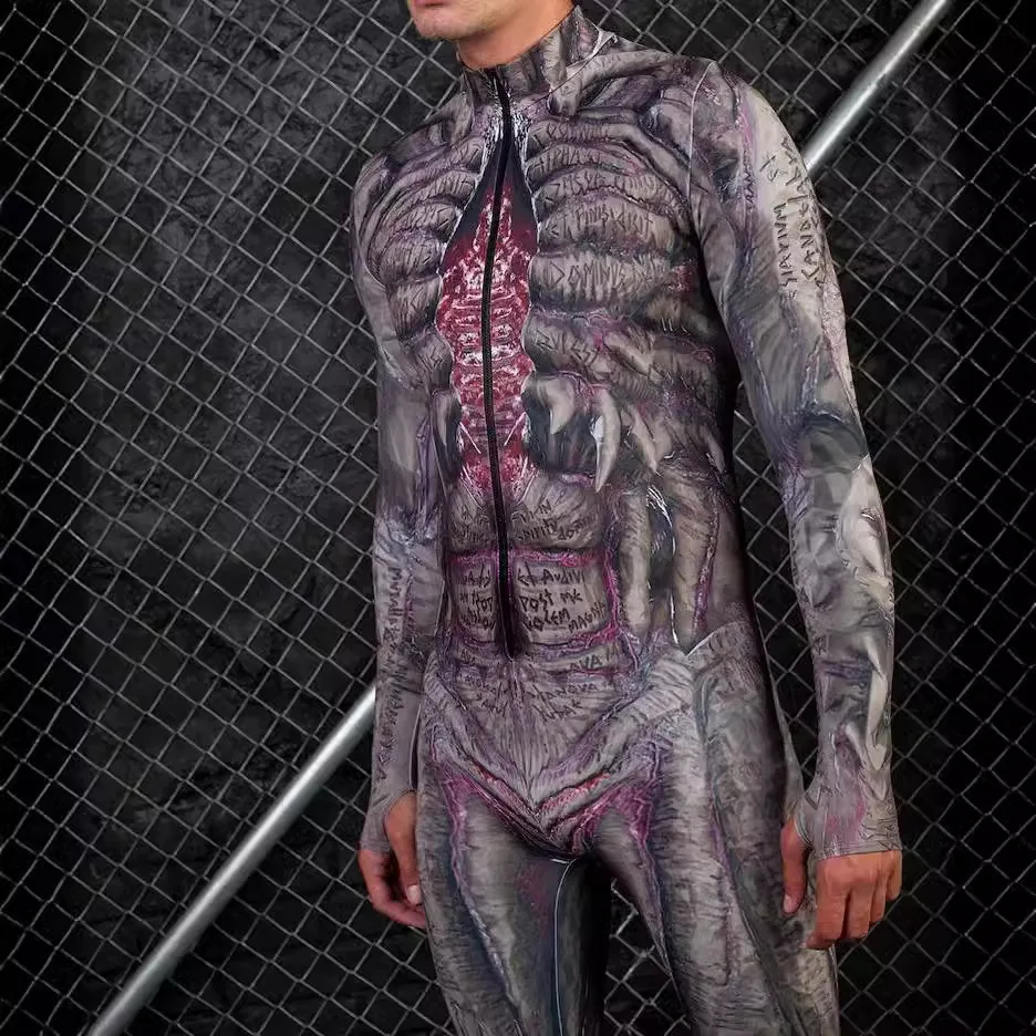 Couples Punk Skeleton Halloween Party Role Play Aerial Yoga Jumpsuit Outfit Women Men Skull Cosplay Costume Carnival Bodysuit
