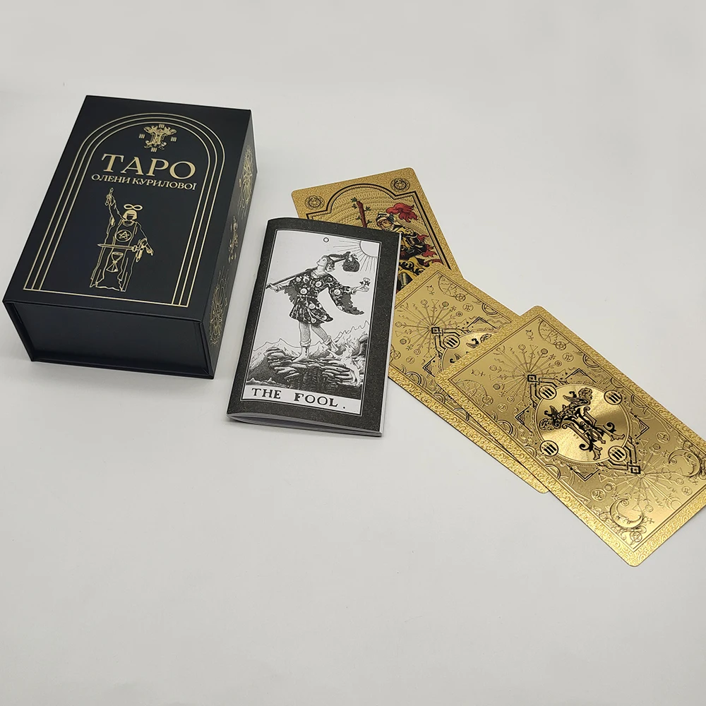 Exquisite Goldfolie Tarot wasserdichte Wahrsagerei Karten astro logische Brettspiele mit Broschüre in ukrainischer Sprache – Detail 9