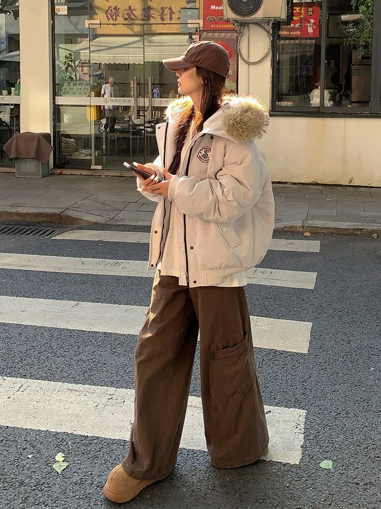 

Retro American Parka Cotton Jaet Women's Thiened Winter New Sle Loose Workwear Couples High-End Feelings Coat