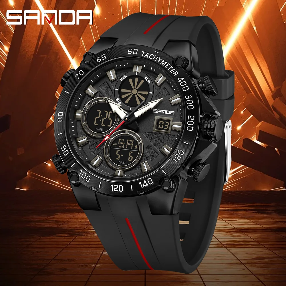 

Мужские спортивные часы SANDA 6262: водонепроницаемые, с LED-дисплеем, аналогово-цифровые, с двойным отображением времени, электронные, с секундомером