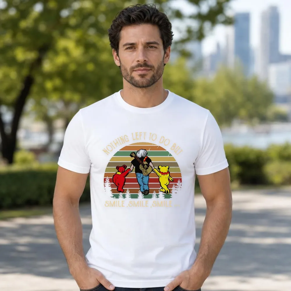 Men T Shirt Hippie Guitar Walker Dancing Bears Graphic Retro Sunset Short Sleeve Summer Festival Tops