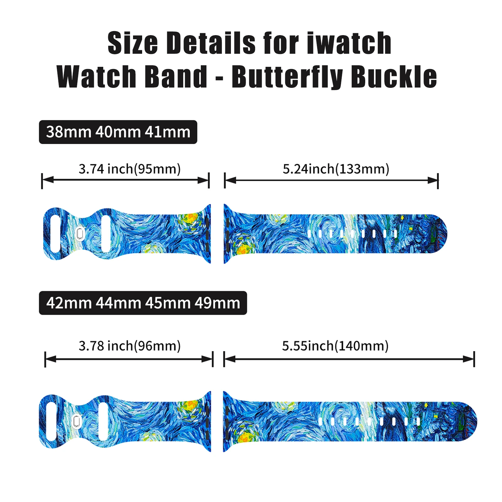 Van Gogh Printed Strap for Apple Watch 10 9 8 SE 7 Silicone Band Replaceable Bracelet for iWatch 45mm 44mm 42mm 41mm Watchband