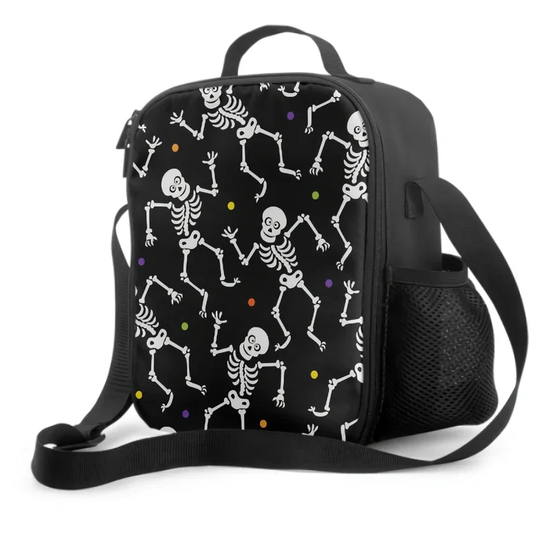 Hippie Halloween Skull Lunch Box Women Dancing Skeletons Lunch Bag with Water Bottle Holder Cooler Bag Insulated Tote Bento Bag