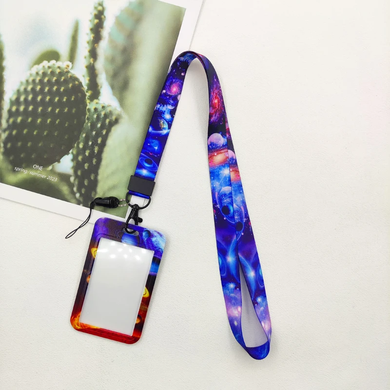 Cute Universe Star Lanyard Card Holder Neck Strap Key ID Card Straps Badge Holder DIY Hanging Rope Accessories Small Gift