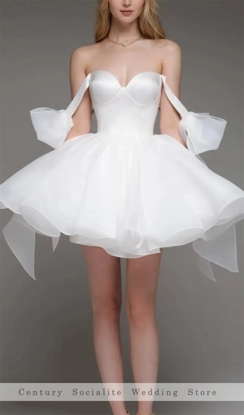 Short Wedding Dresses Mini A-Line Solid Bow Straps Sweetheart Bridal Gowns Backless Sleeveless Bride Dress Customized