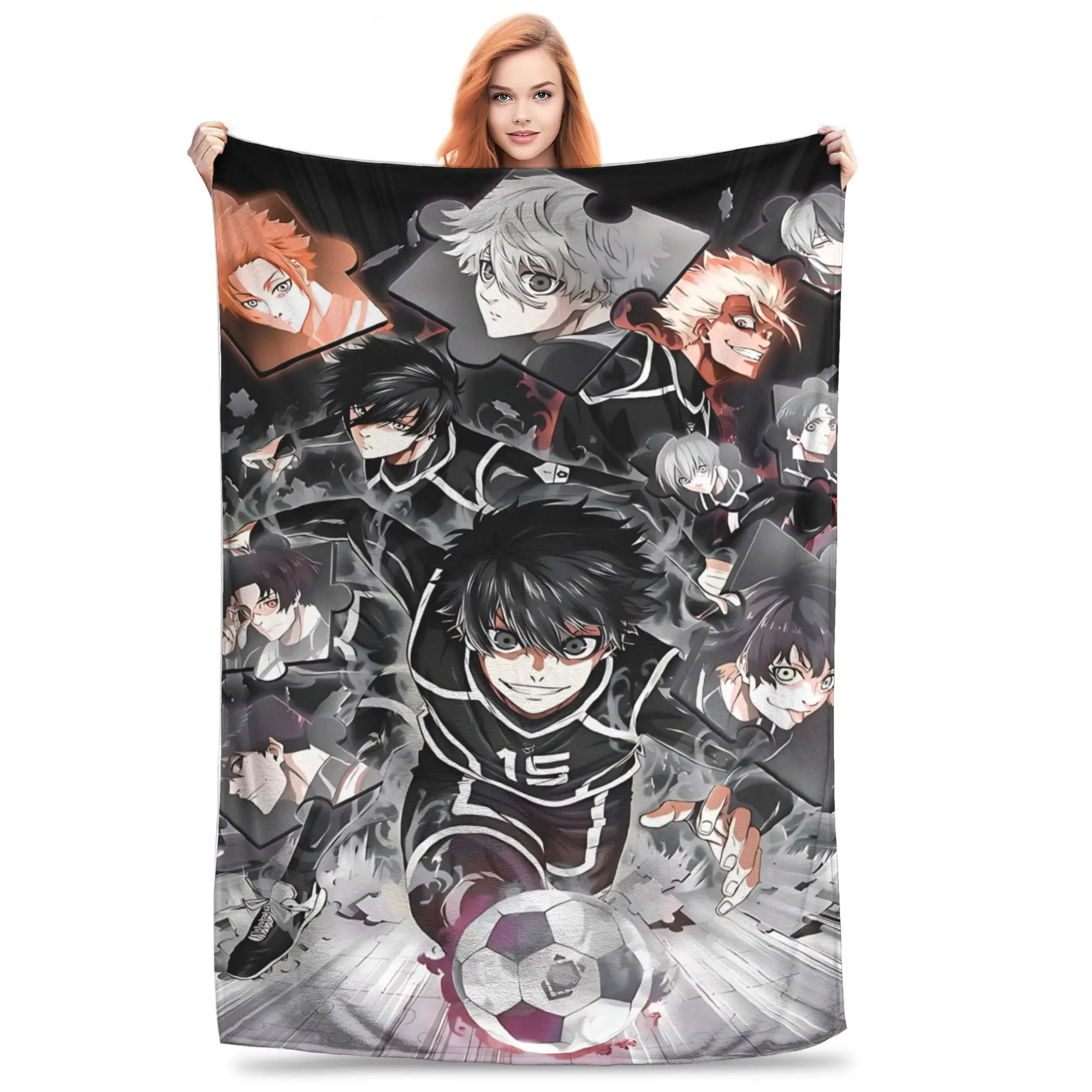 1PC home Cutecore Blue Lock Football Anime  Blanket Super Cosy Plush Home Living Room Sofa halloween