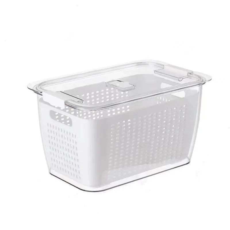 

Refrigerator drain fresh-keeping storage box Food grade layered drain basket with cover 1.7L4.5L