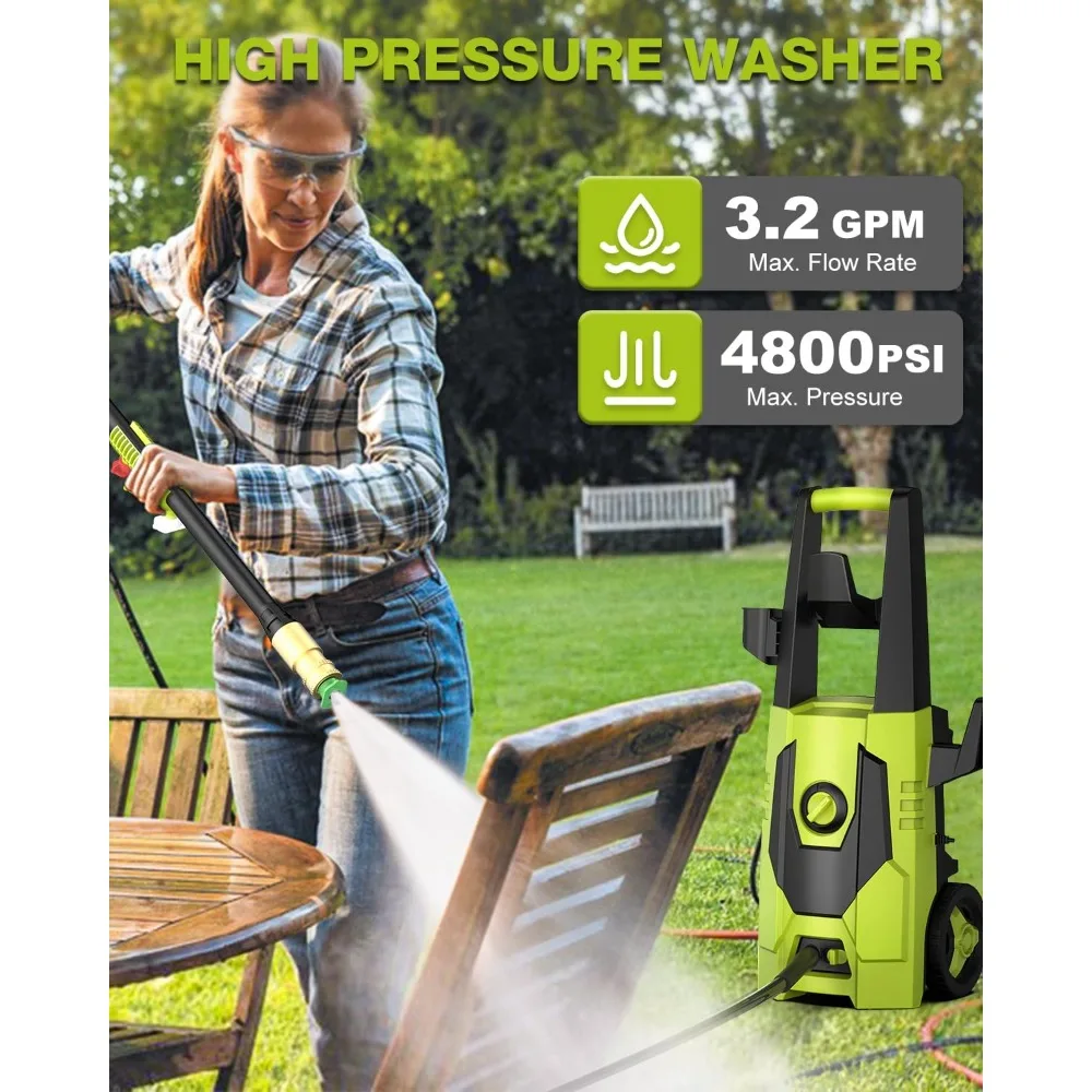 Electric Pressure Washer - 4800PSI Max 3.2 GPM Power Washer with 35FT Power Cord, 20FT Hose, Soap Tank