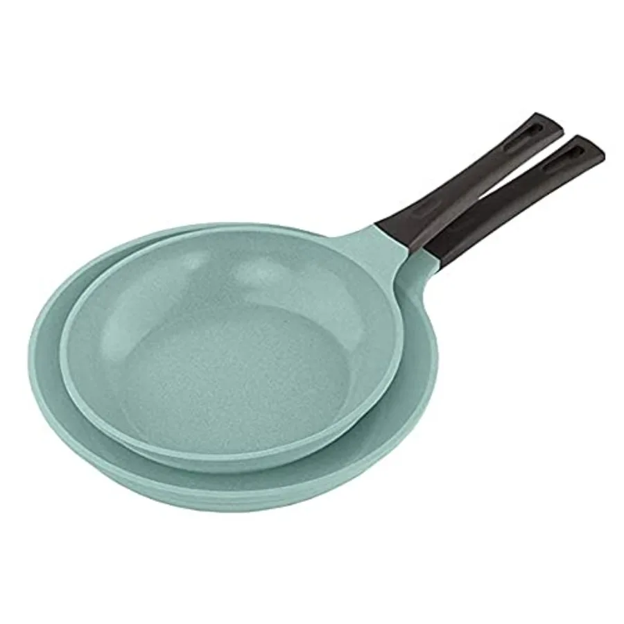 طقم أواني طهي سيراميك غير لاصقة مطلية بالمسحوق، طقم خالي من مادة PFOA مكون من 4 قطع: مقالي وكرز مع غطاء من الزجاج المقسى