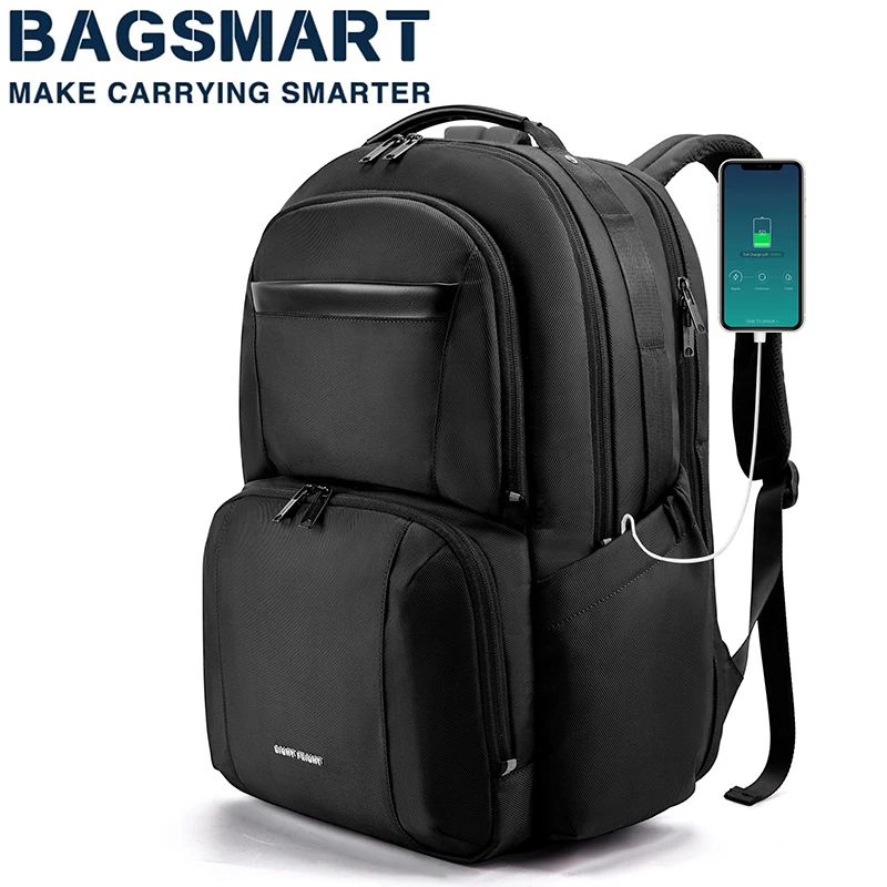 BAGSMART 40L Large Capacity Waterproof Backpacks USB Charging 17.3\'\' Laptop Bags Multifunctional Business Travel Bag for Men