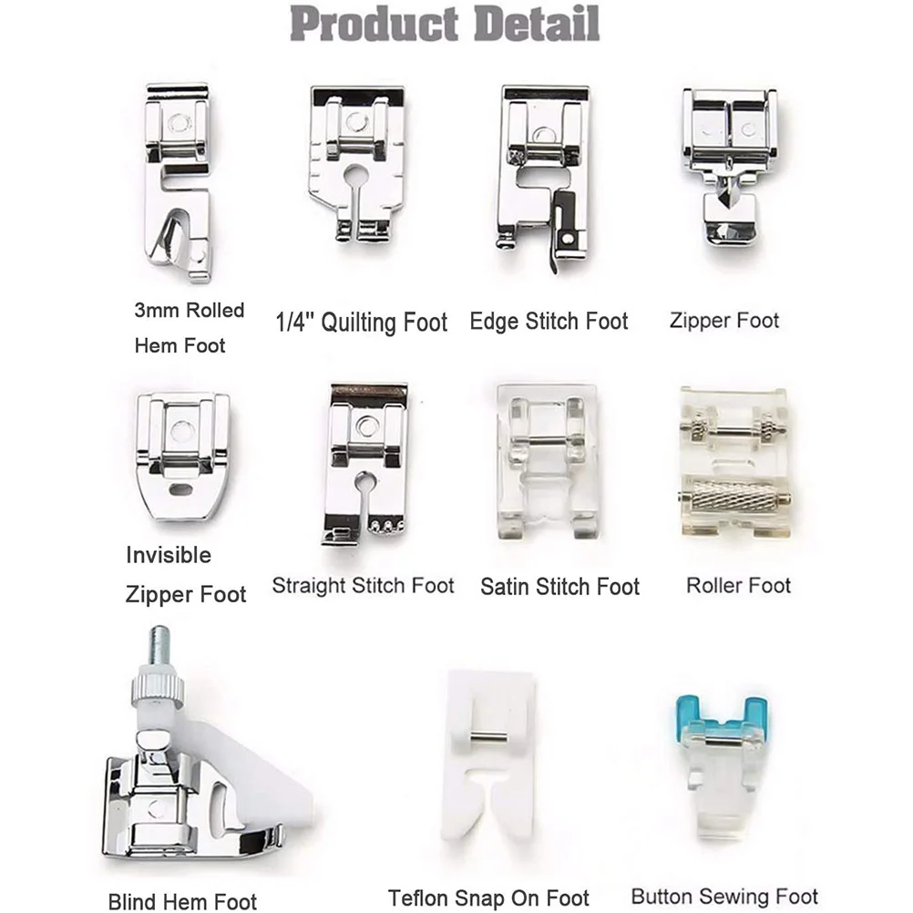 1 مجموعة 11 قطعة ماكينة خياطة متعددة الوظائف القدم الحياكة ماكينة خياطة اكسسوارات للمنزل (فضي)