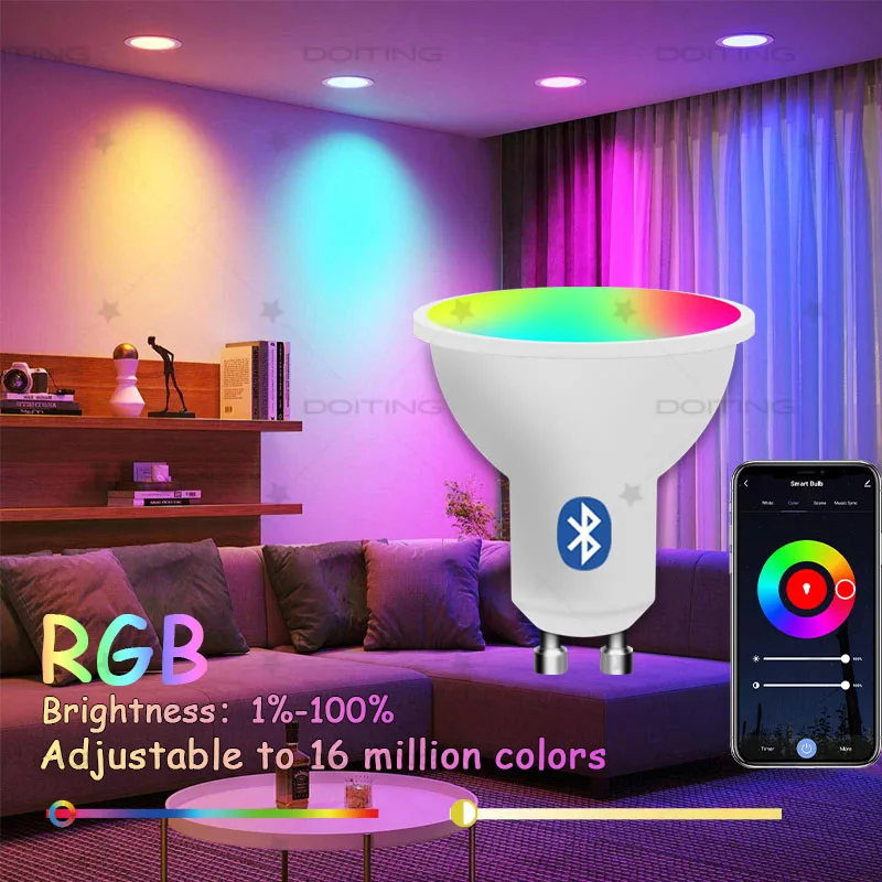 220V Tuya GU10 Lamp Bluetooth RGBCW White Dimmable Led Bulbs Smart Life App Control Spotlight For Home Wall Projection Light