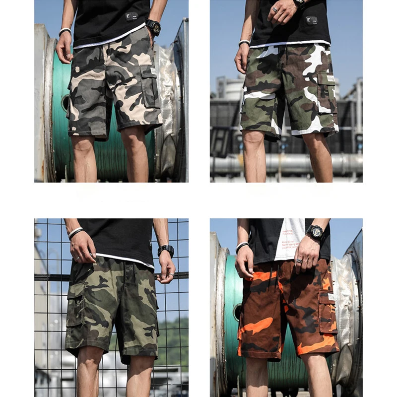 Pantalones cortos de algodón para hombre, Shorts Cargo de camuflaje con múltiples bolsillos, a la moda, holgados, de alta calidad, talla grande,