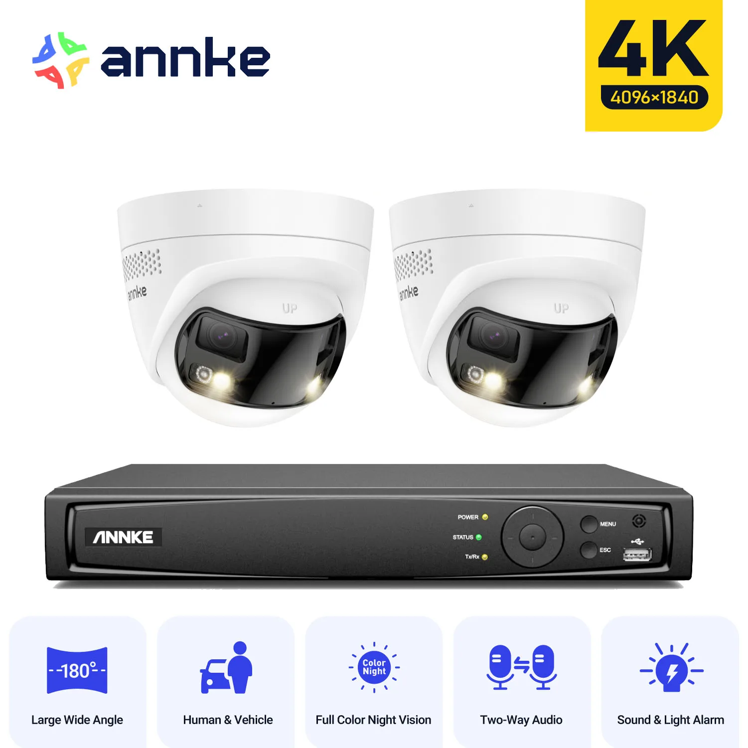 

ANNKE Ultra HD 4K камера безопасности 180 градусов панорамная IP-камера с двумя объективами 8-канальный POE NVR 2/4 шт. комплект камер наблюдения 8 МП