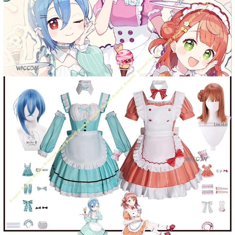ScReam! lovelive Cosplay Costumes Wakana Shiki Uehara Ayumu Anime Girls Wig Maid Wapron Dress Pink Blue Suit Christmas Halloween
