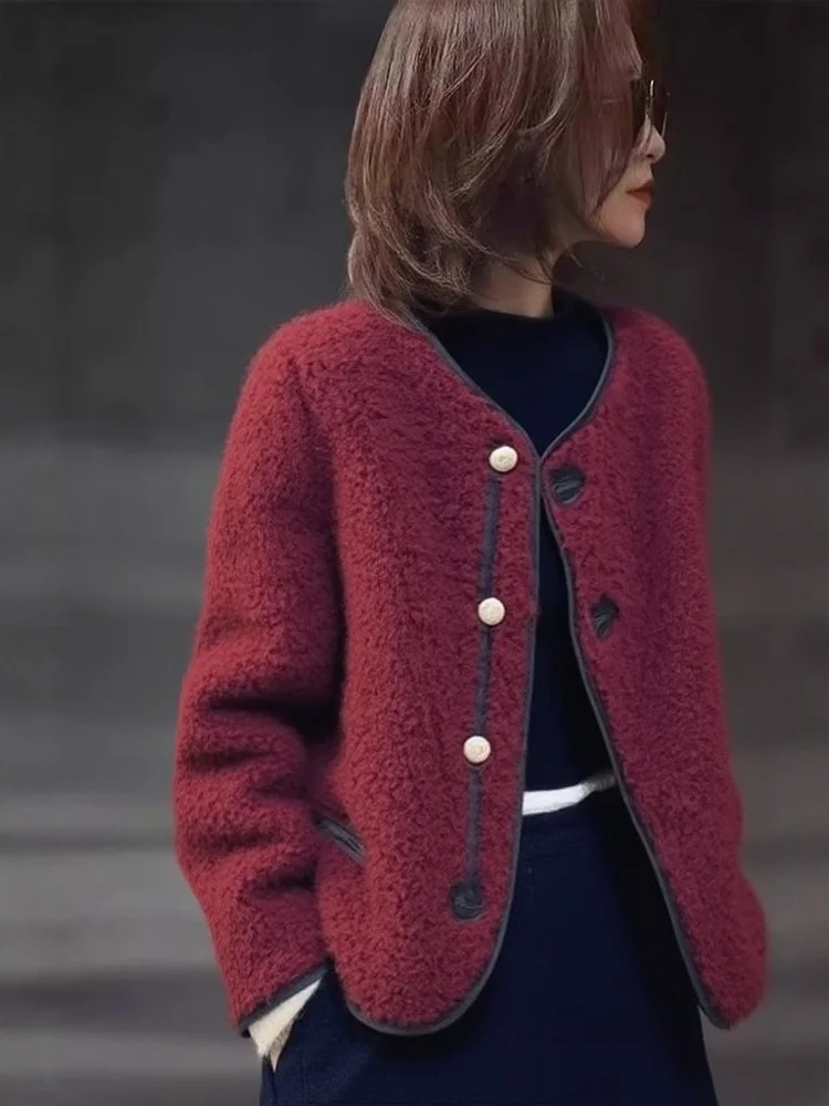 

Повседневная укороченная женская куртка из кожи и меха с V-образным вырезом, свободного кроя, модная, осенне-зимняя новинка