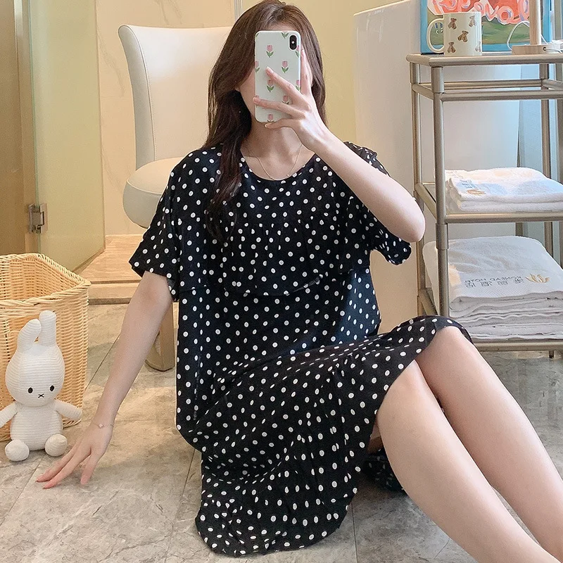 Floral Printed Nightgowns for Women Thin Cotton Summer Short Sleeves Ruffles Night Shirts Sleapwear Soft Sleep Dress Night Dress