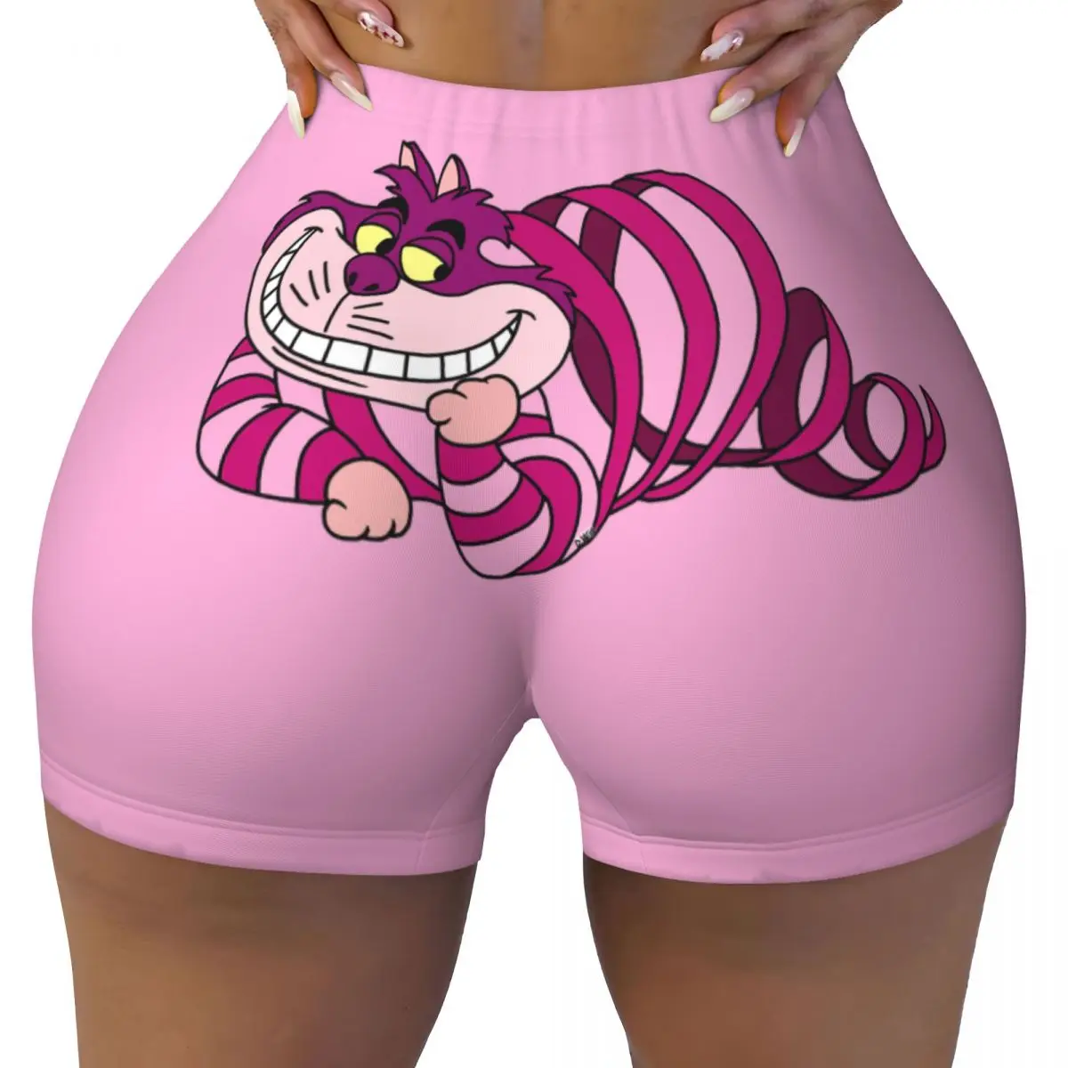 

Custom Cheshire Cat Running Volleyball Gym Shorts Women's Alice In Wonderland Cartoon Athletic Workout Yoga Shorts