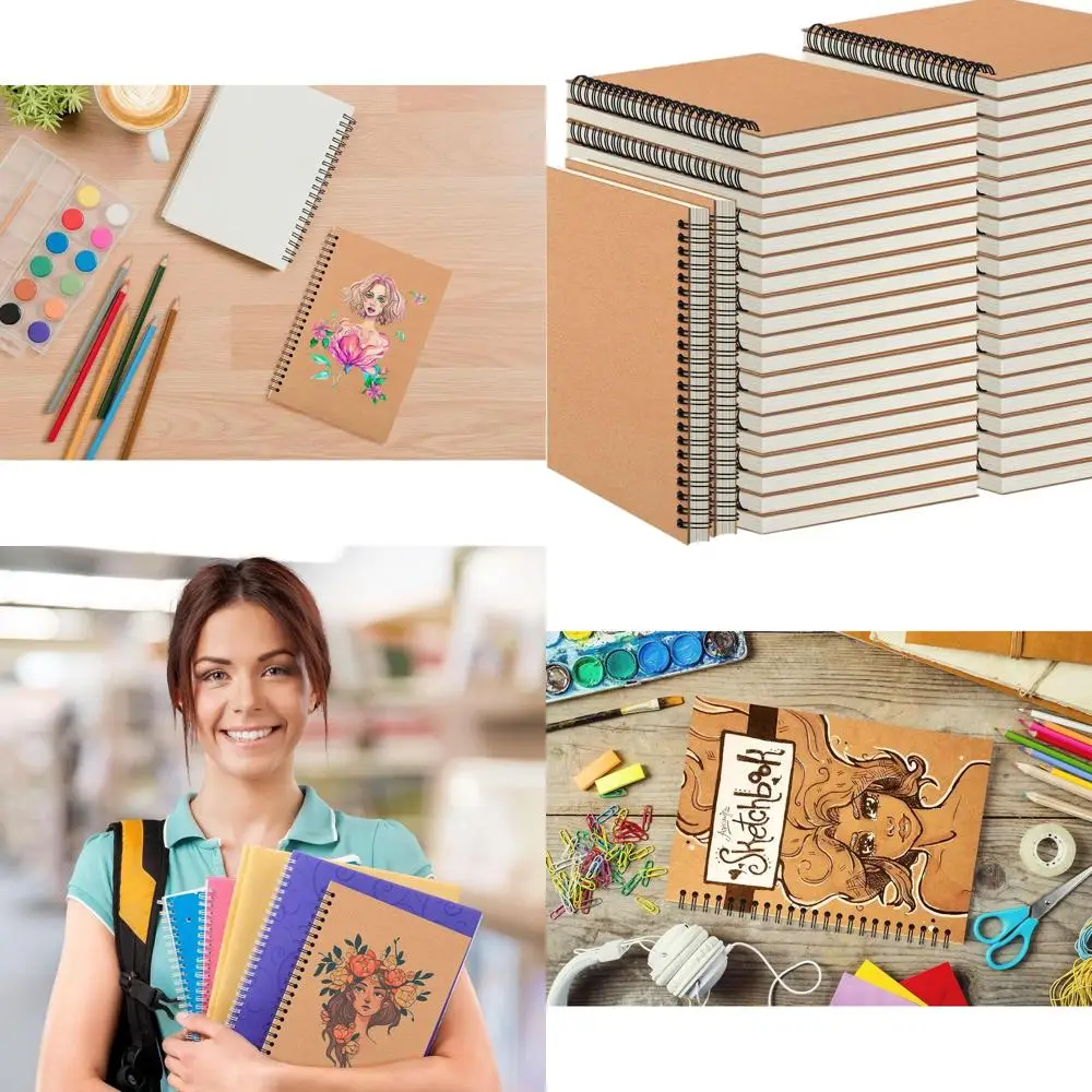 دفاتر ملاحظات حلزونية بغطاء كرافت مقاس A5 مكونة من 60 قطعة، مقاس 5 × 8، مثالية للعمل، والرسم، والدراسة، وتدوين الملاحظات، والهدايا