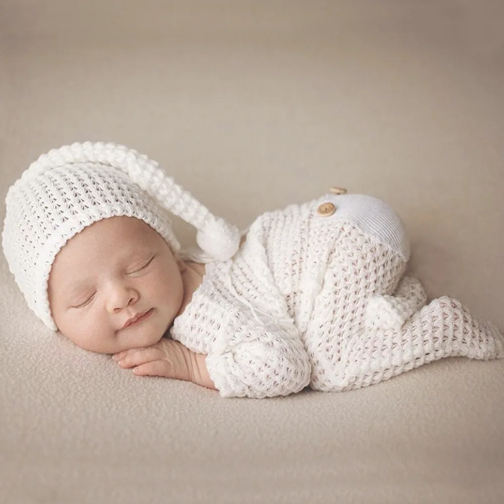 New Born Outfit  Newborn Photography Props Baby Photo Fur Ball Hat Jumpsuit Romper Christmas Photography Clothing