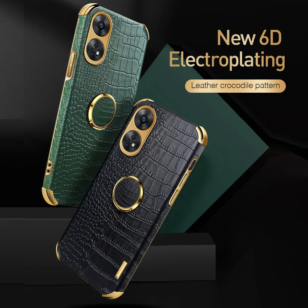 For Oppo Reno8 T Case Plating Camera Shockproof Leather Cover Reno 8T 8 T Reno8T 4G CPH2481 Car Magnetic Holder Silicone Fundas