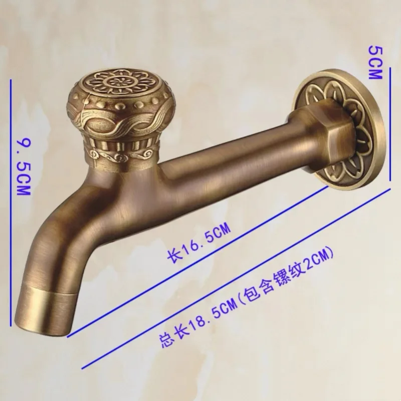 Antique Brass Wall Mounted Washing Machine Faucet Retro Bibcock Single Cold Toilet Taps Mop Pool Bathroom Hardware Accessory