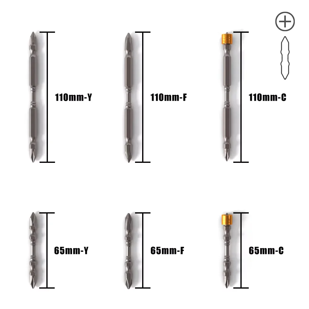 10Pcs 65mm 100mm PH2 Magnetic Phillips Bits Double End 1/4 Inch Hex Shank Electric Screwdriver Bits With magnetic ring