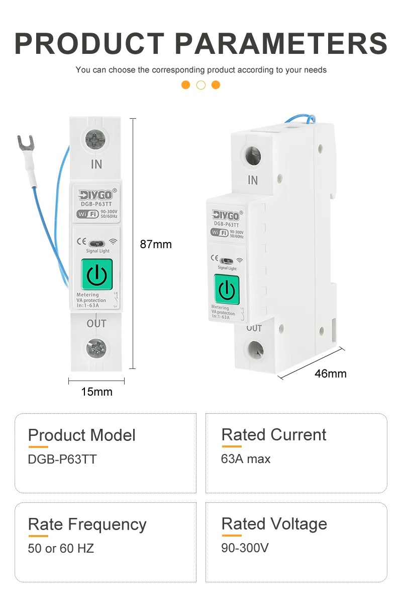DIY GO TUYA 2P Leistungsschalter WIFI Smart Switch 1-63A Energiezähler Spannungs- und Stromüberwachung Leckageschutz Relais-Abschaltung L+N – Detail 10