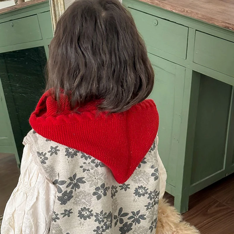 Autumn And Winter Retro Children's Hat Solid Color Baby Shawl Scarf Knitted Versatile Simple Integrated Wool Hat Pullover Hat