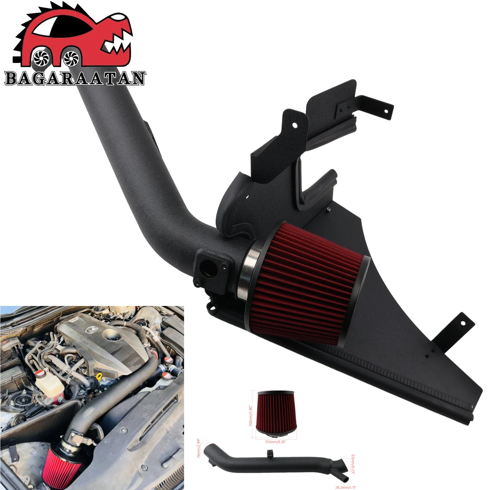 Performance Cold Air Intake Kit For Lexus IS200T RC200 IS300 2.0L 3inch Pipes Filter