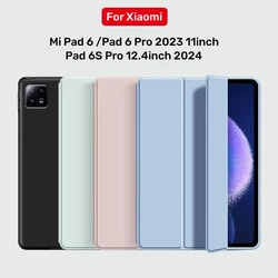 Smat Case For Xiaomi Pad 6S Pro 12.4 2024 PU Leather Tri-folding Magnetic Cover Funda For Xiaomi Pad 6/6 Pro 11 inch 2023 Case