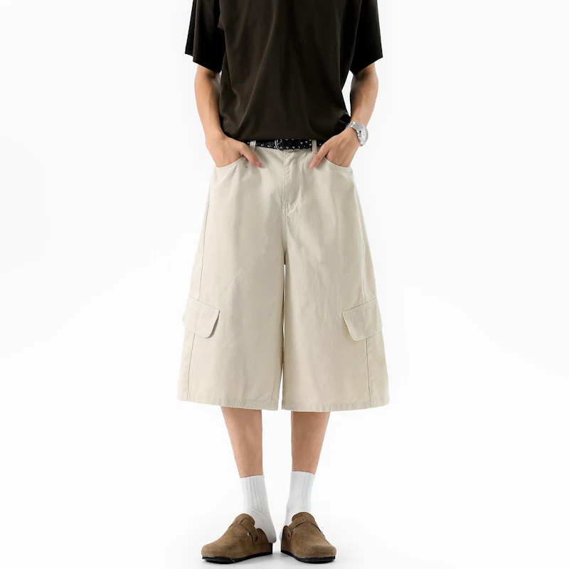 High Street Fashion Men's Paratrooper Workwear Cotton Shorts Loose Causal Wide Length Cropped Pants Straight Bottoms 9X3654