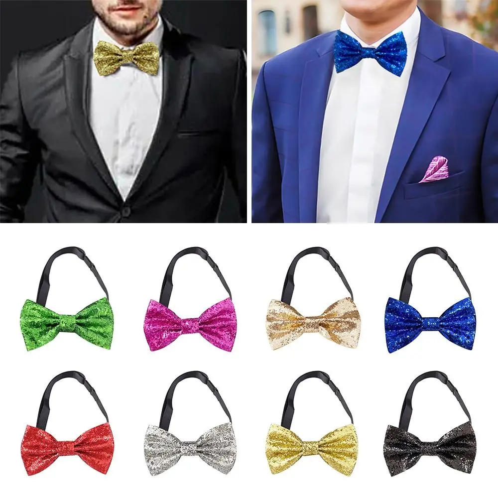 Fashion Shiny Paillette Sequins Bowtie Dance Bowknot Neck Decoration Stage Performance Tie Adjustable Necktie Groom Formal Suit