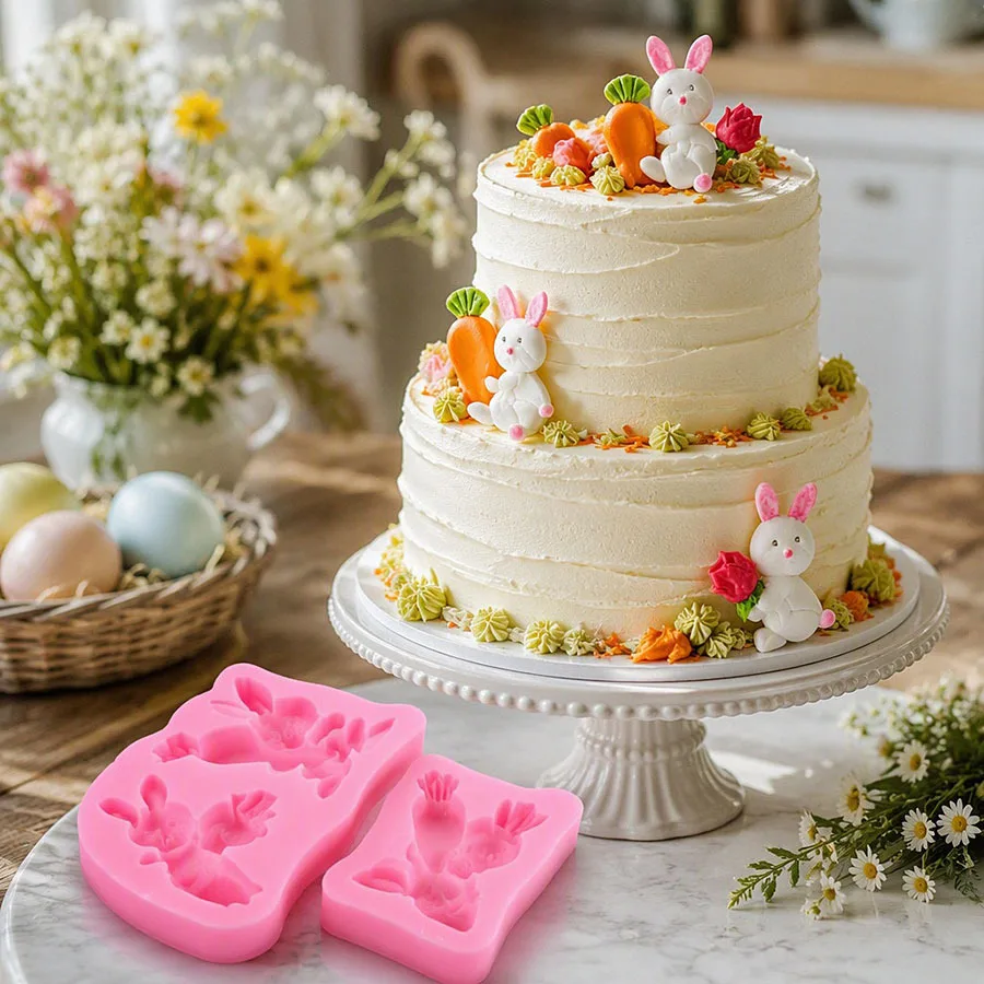 1Pc Easter Bunny Carrot Candy Fondant Silicone Mold DIY Egg Rabbit Chocolate Cake Baking Mold Gummy Decor 3 Styles