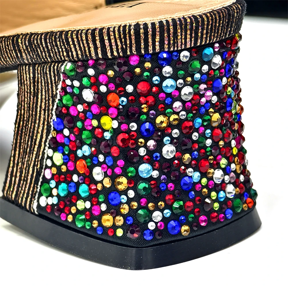 2025 Luxury Italian Women's Party Shoes & Handbag Set – Elegant Multicolor Rhinestone Peep-Toe High Heels Sandals for Weddings - view 4