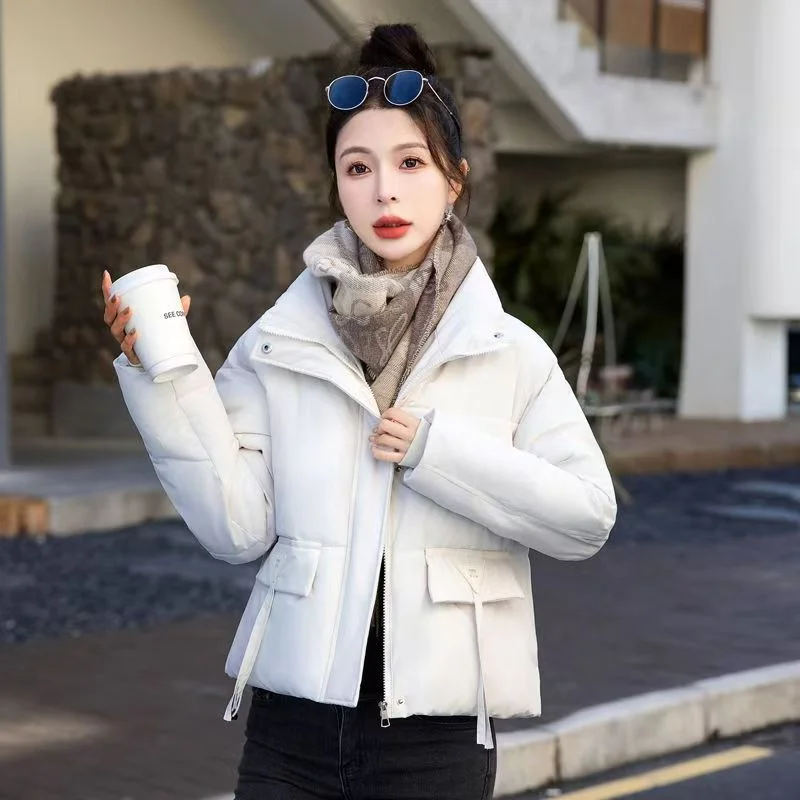 2024 Winter Short Cotton-padded Coat Women's Fashion Anchorage Red Joker Solid Color Short Coat Loose Little Cotton-padded Coat
