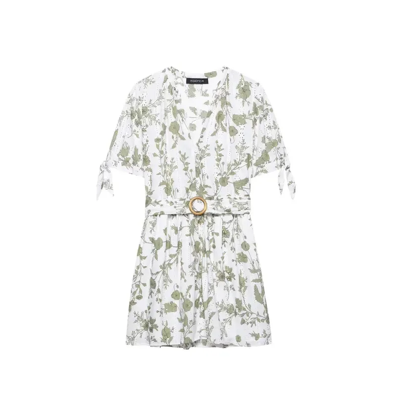 

Vintage Bohemian Hollow V Neck Button Mini Dress Summer Casual Fashion Women's Shirt Dress with Belt 2025 Vestidos