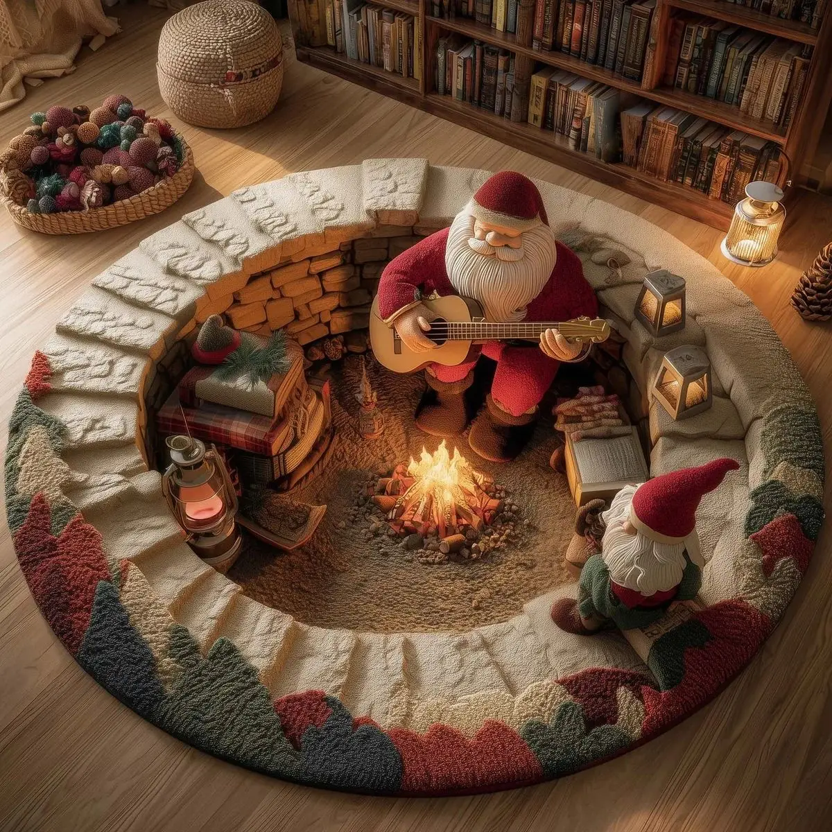 Christmas Round Printed Plush Carpet Nonslip Indoor Outdoor Festival Entrance Floor Mat Excellent gift choice Multiple sizes
