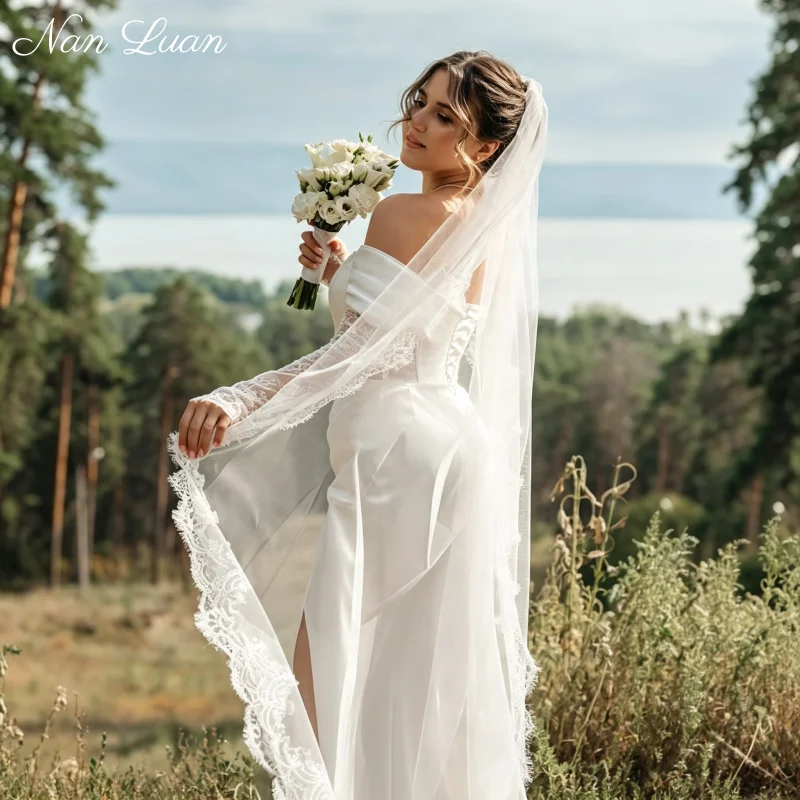 Outdoor Forest Wedding Dress Off Shoulder Draped Shoulder Sheer Lace Back 26 Styles Customized Vestidos De Novia