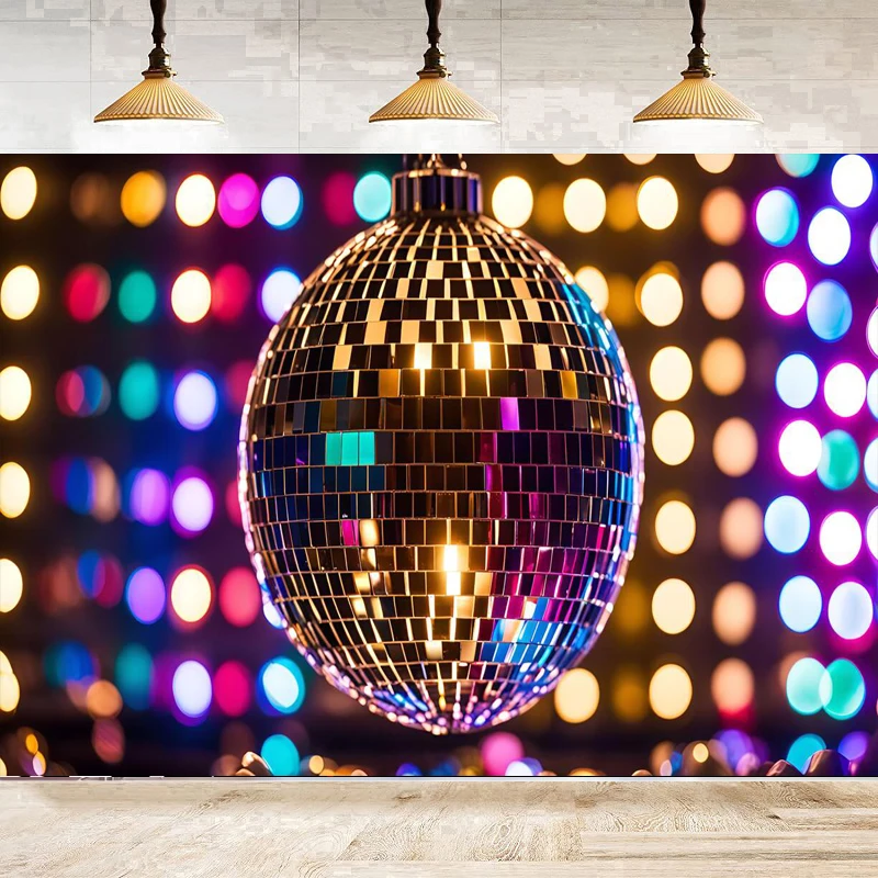 Disco Ball Photography Backdrop For Shiny Neon Lights Ball Popular Musical Dancer DJ Theme Background Birthday 70s 80s Party