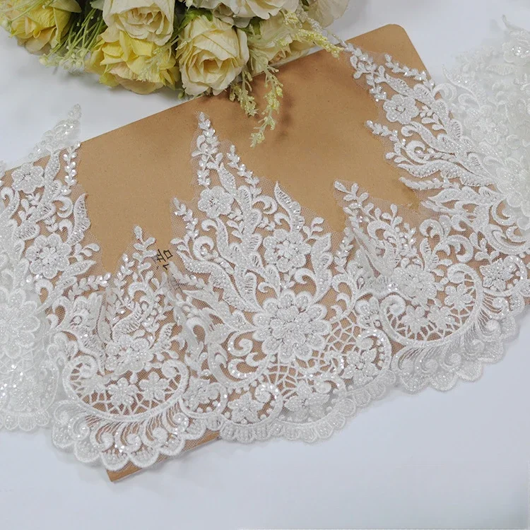 

5 Yards/ Pack Superior Quality White Sewn Bead Lace Lace Head Veil, Wedding Dress,Decorative Accessories, Lace Handmade DIY