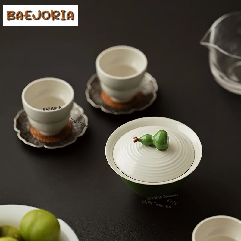 BAEJORIA Retro Plant Ash Gourd Fortune Ceramic Tea Set Complete Set Japanese Tea Ceremony Set Green Teapot And Tea Cup Set Gift