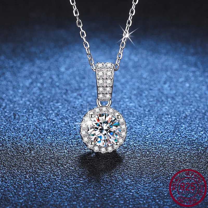 S925 Silver Pendant Round Bag 1 Carat Mausanite Pendant Necklace Wholesale of European and American Jewelry