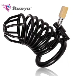 Runyu Metal Black Man Chastity Cage Stainless Steel Penis Restriction Anti-Cheating Urethra Lock Abstainer Adult SM Props Sextoy