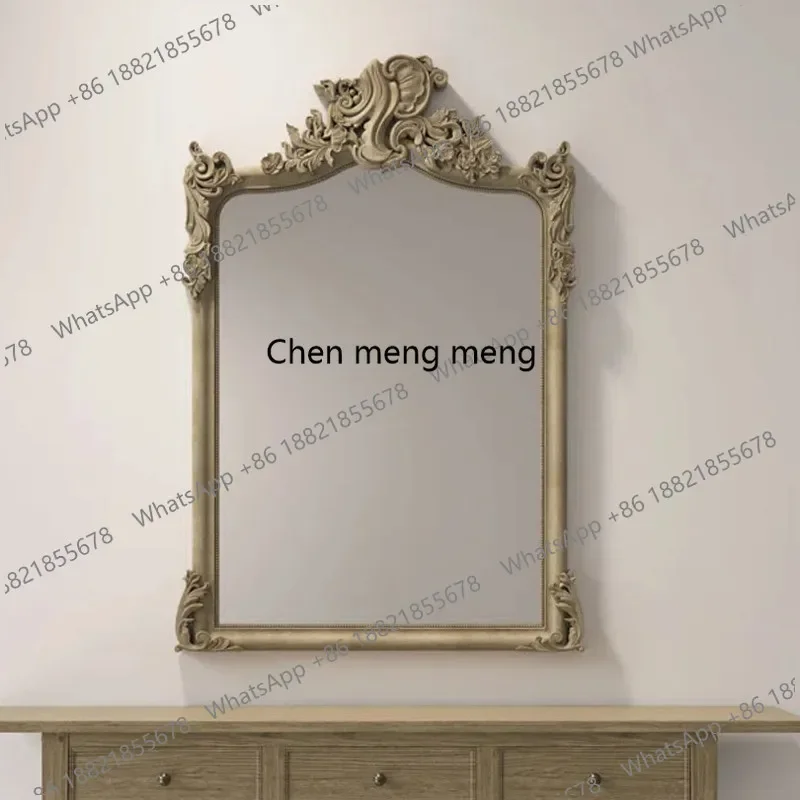 C139 Medieval makeup mirror retro carved dressing mirror luxury living room fireplace decorative mirror