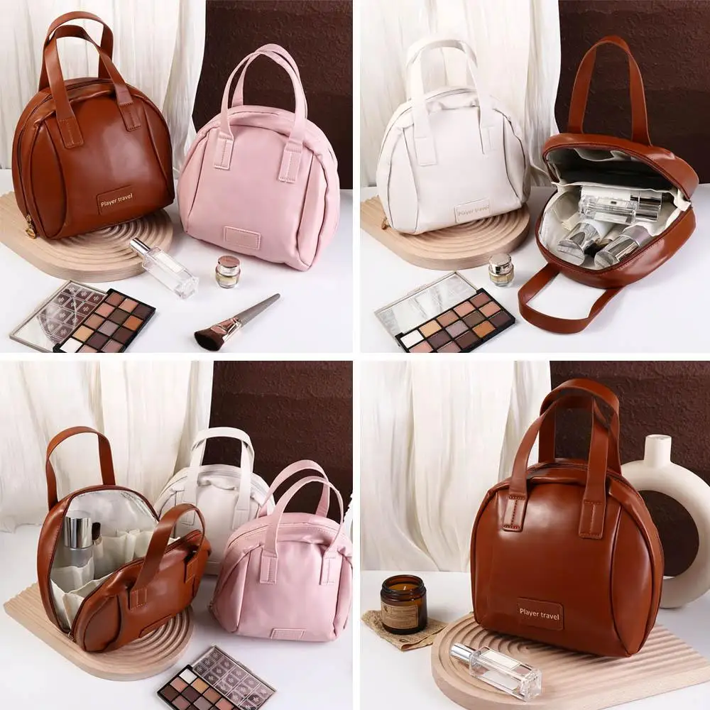 

Zipper PU Leather Cosmetic Bag Handbag Shell Bag Small Square Bag Korean Style Toiletries Organizer Travel Wash Bag Female/Girls